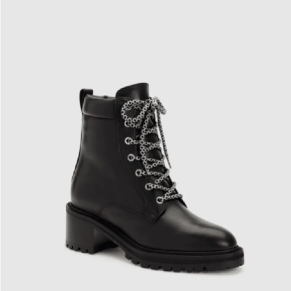 NEW Aquatalia Sabine Black Leather Lace Up Boot Size 7